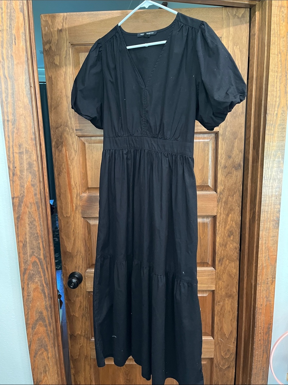 French Connection Black V-Neck Puff-Sleeve Maxi Dress